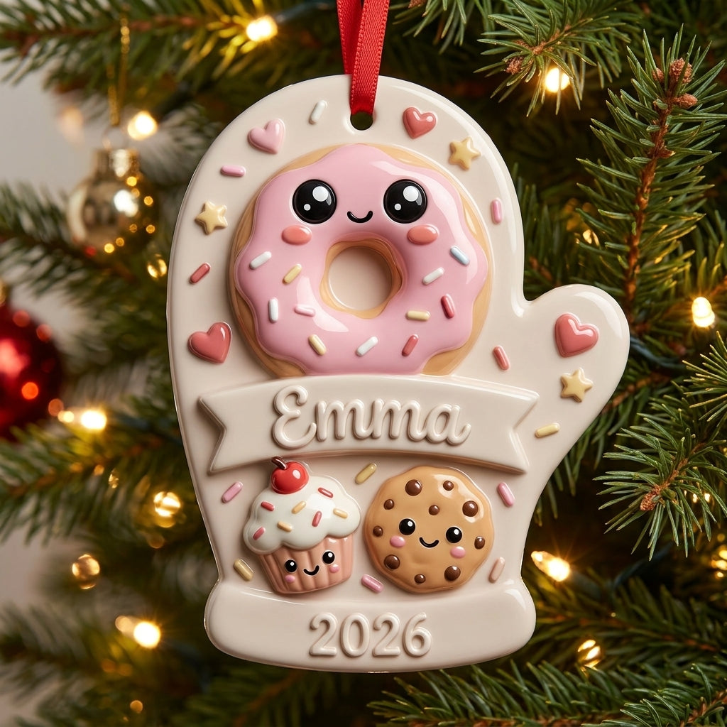 Squishy Donut Christmas Ornament Personalized 3D Relief Acrylic Ornament Custom Name Sweet Treat Gift Cute Christmas Decor 2026