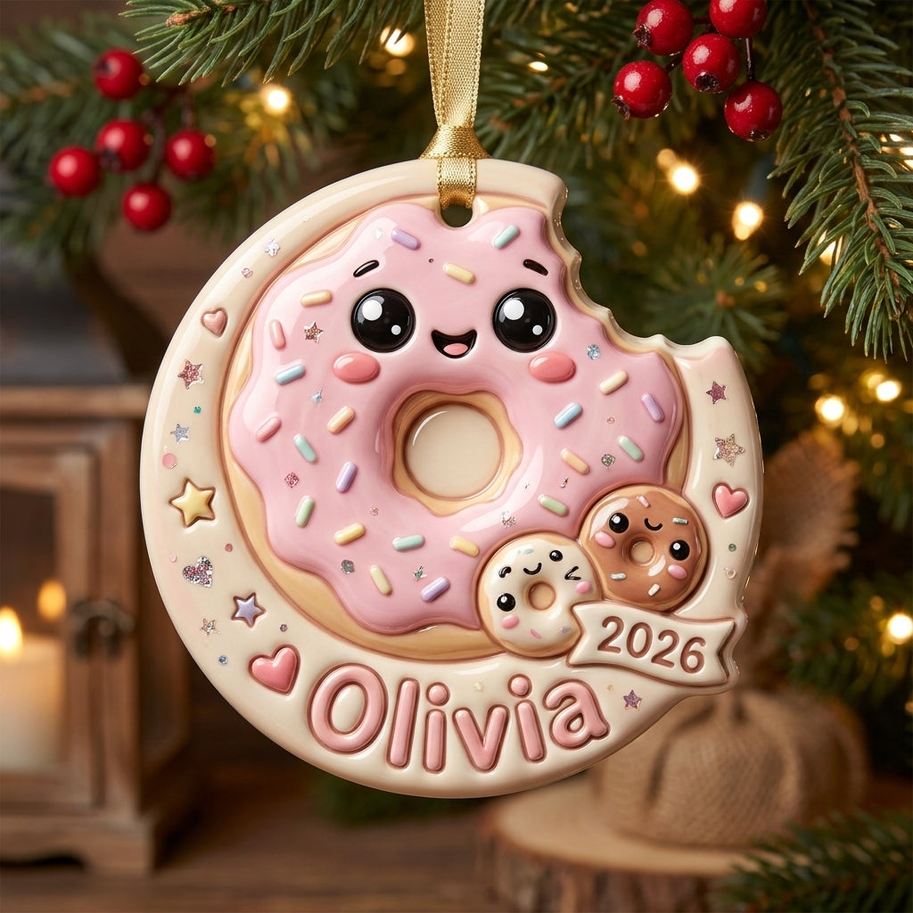 Personalized Donut Christmas Ornament 3D Relief Acrylic Ornament Custom Name Cute Dessert Lover Gift Christmas Tree Decor 2026