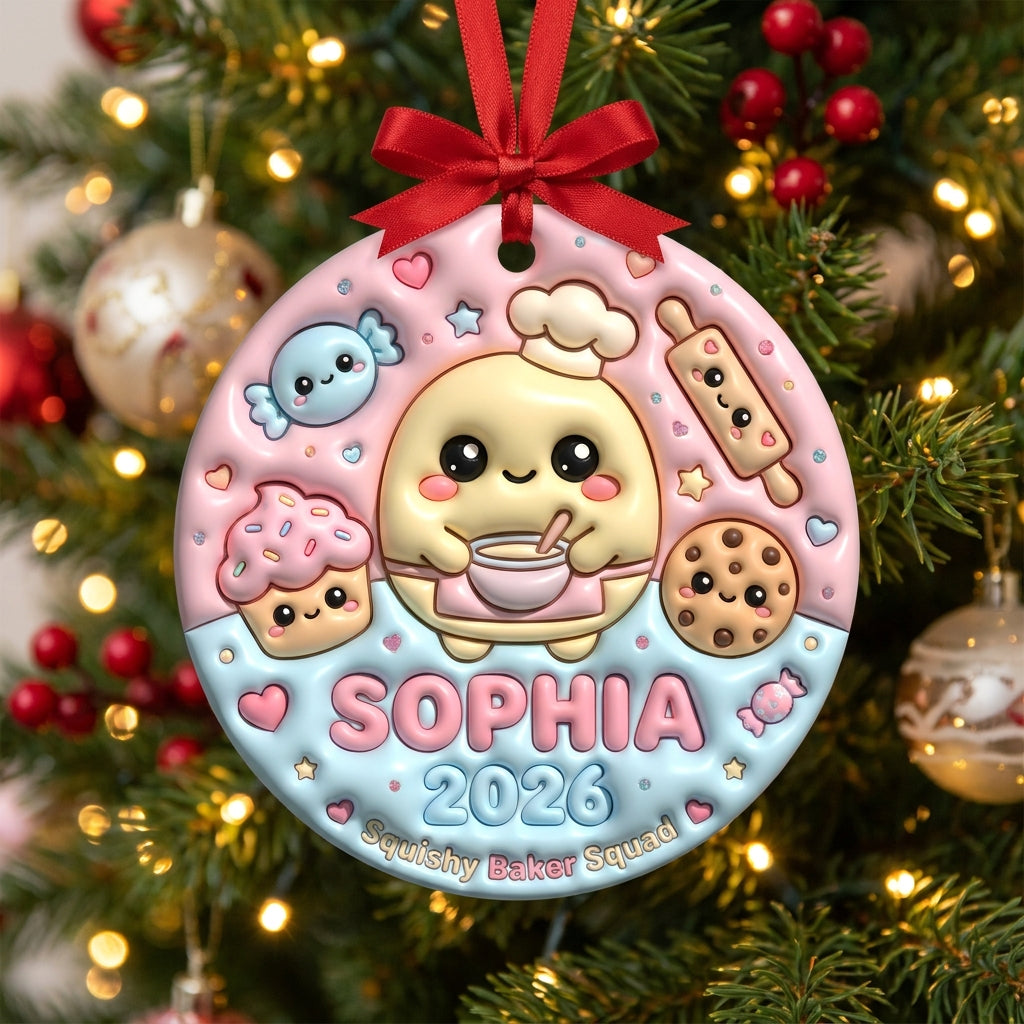 Squishy Baker Christmas Ornament Personalized 3D Relief Ceramic Ornament Custom Name Baking Lover Gift Baker Squad Christmas Decor 2026