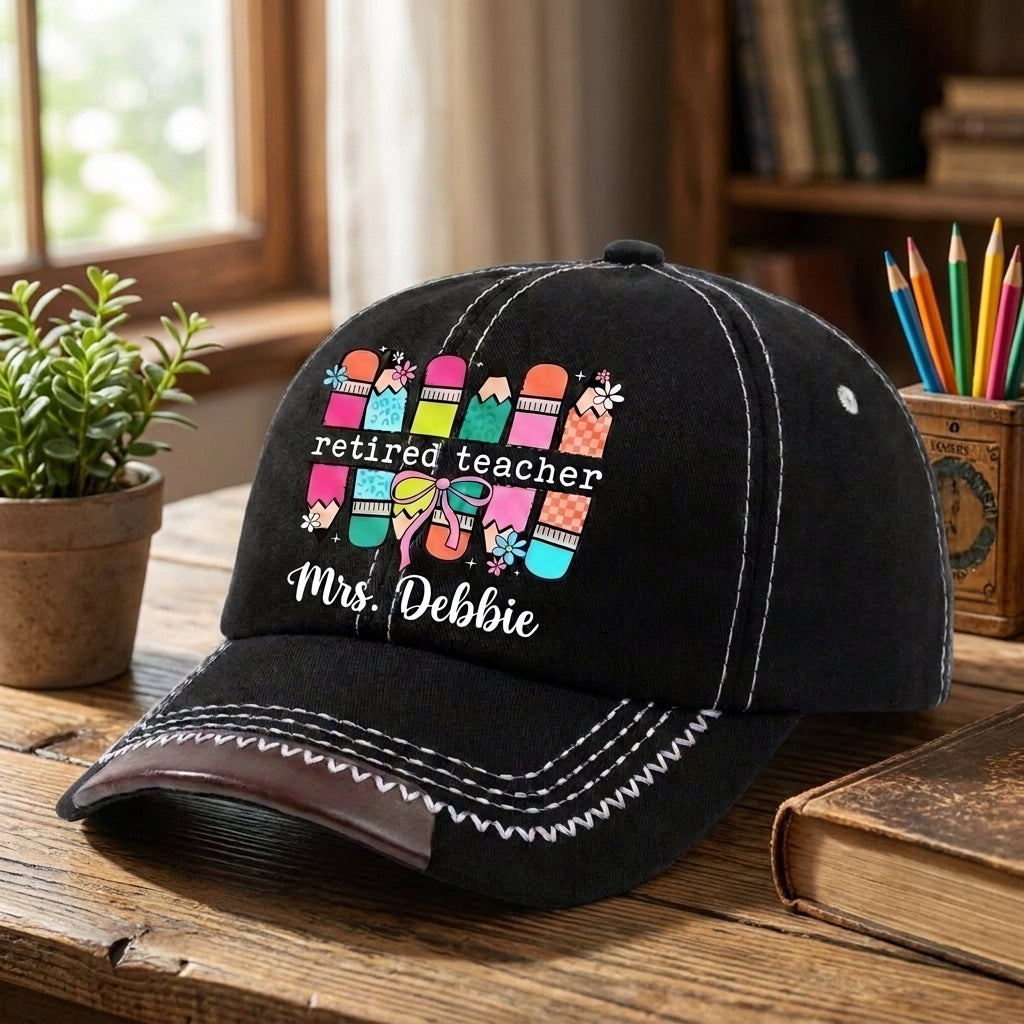 Retired Teacher Personalized Vintage Soft Baseball Cap