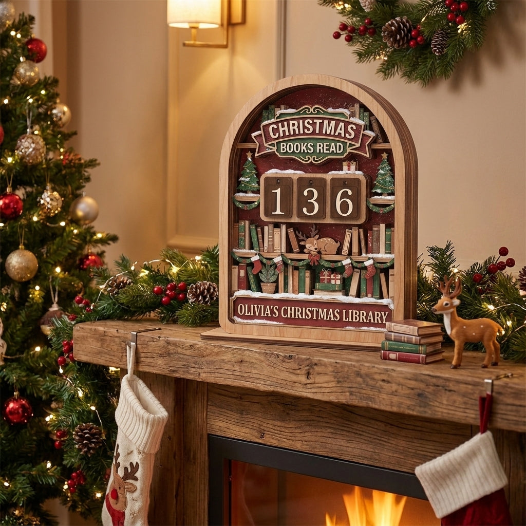 Personalized Christmas Book Tracker Sign, Christmas Books Read Display, Custom Reading Tracker, Book Lover Christmas Gift, Library Decor
