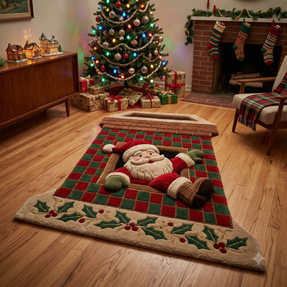 Santa Claus Christmas Rug, 3D Custom Shape Holiday Rug, Personalized Christmas Floor Mat, Festive Santa Home Decor, Xmas Gift