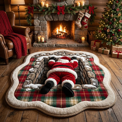 3D Santa Claus Christmas Rug – Custom Shape Santa in Chimney Holiday Area Rug