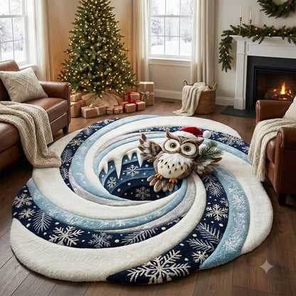 3D Christmas Owl Rug – Snowflake Winter Wonderland Custom Shape Area Rug