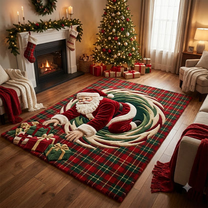 3D Santa Claus Christmas Rug – Santa in Candy Cane Wonderland Custom Area Rug
