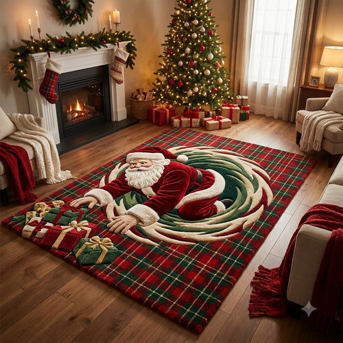 3D Santa Claus Christmas Rug – Santa in Candy Cane Wonderland Custom Area Rug