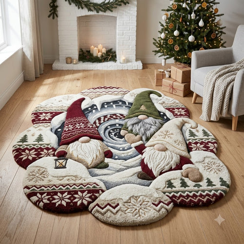 Christmas Gnome Rug, 3D Custom Shape Holiday Rug, Scandinavian Winter Floor Mat, Gnome Christmas Home Decor, Xmas Gift