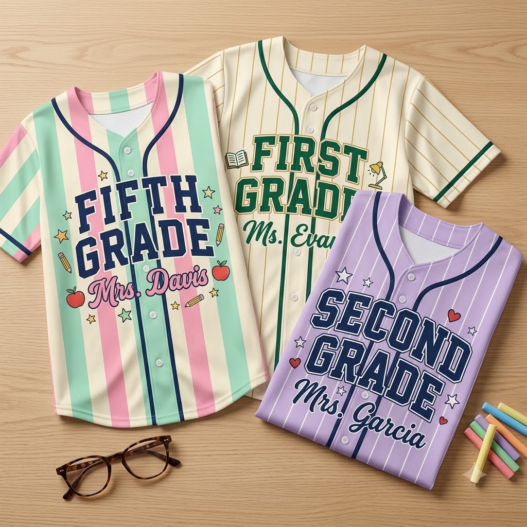 Custom Teacher Baseball Jersey v2, Personalized Grade Level & Name Pinstripe Shirt, Back to School Teacher Outfit, Cute Teacher Gift Idea