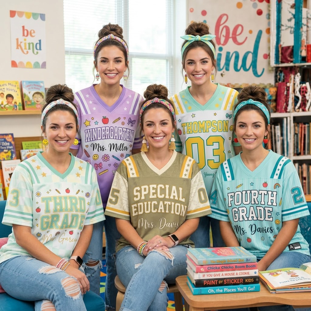 Personalized Teacher Jersey v2, Custom Name Number Football Jersey, First Grade Teacher Shirt, Back To School Gift, Teacher Team Game Day Tee (Copy)