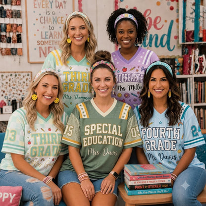 Personalized Teacher Jersey v2, Custom Name Number Football Jersey, First Grade Teacher Shirt, Back To School Gift, Teacher Team Game Day Tee (Copy)