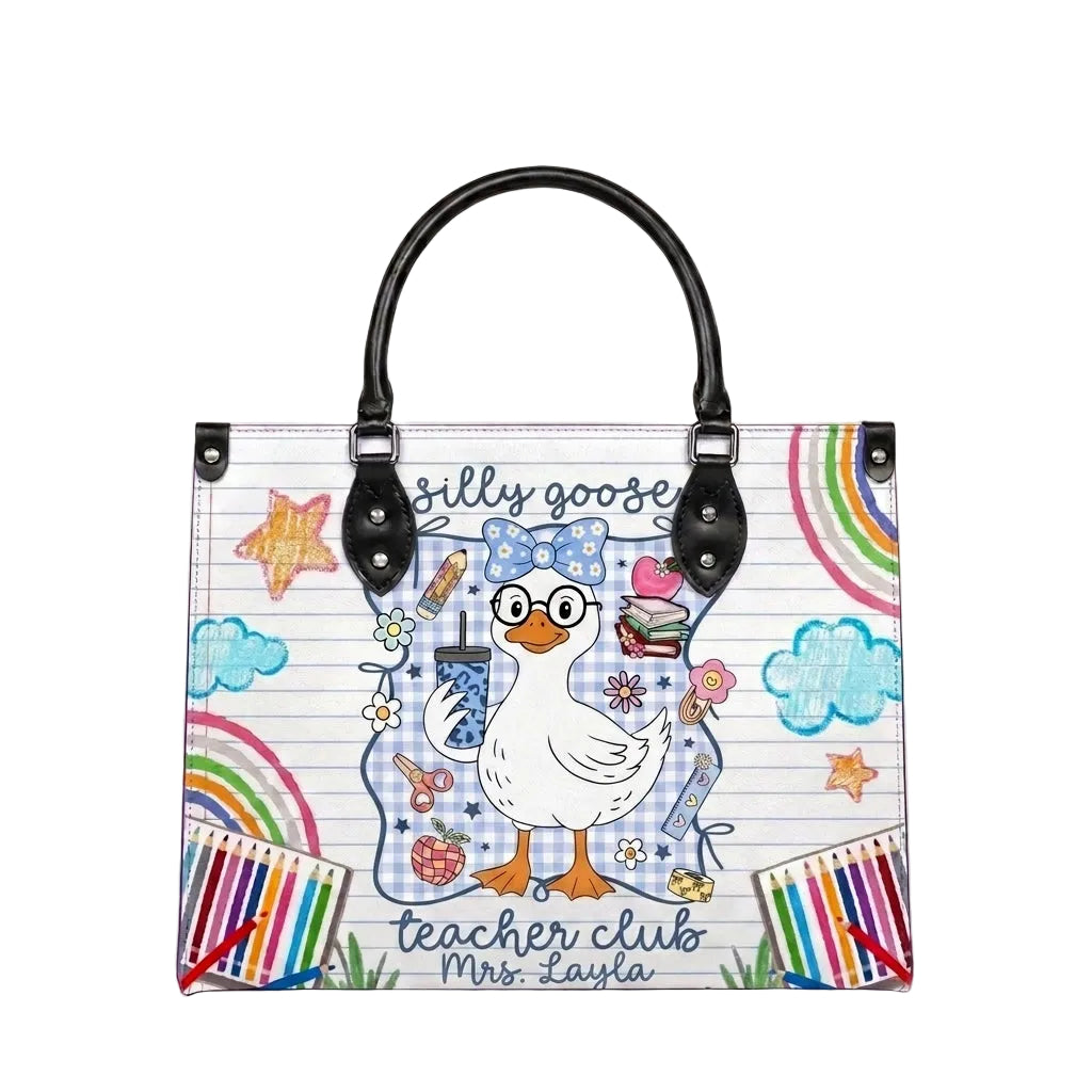 Silly Goose Teacher Club Personalized Leather Bag + FREE Matching Leather Wallet