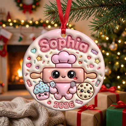 Squishy Baker Christmas Ornament Personalized 3D Relief Ceramic Ornament Custom Name Baking Gift Cute Christmas Tree Decor 2026
