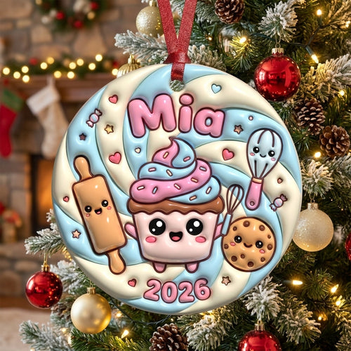 Squishy Baker Christmas Ornament Personalized 3D Relief Ceramic Ornament Custom Name Baking Gift Cookie Lover Christmas Tree Decor 2026