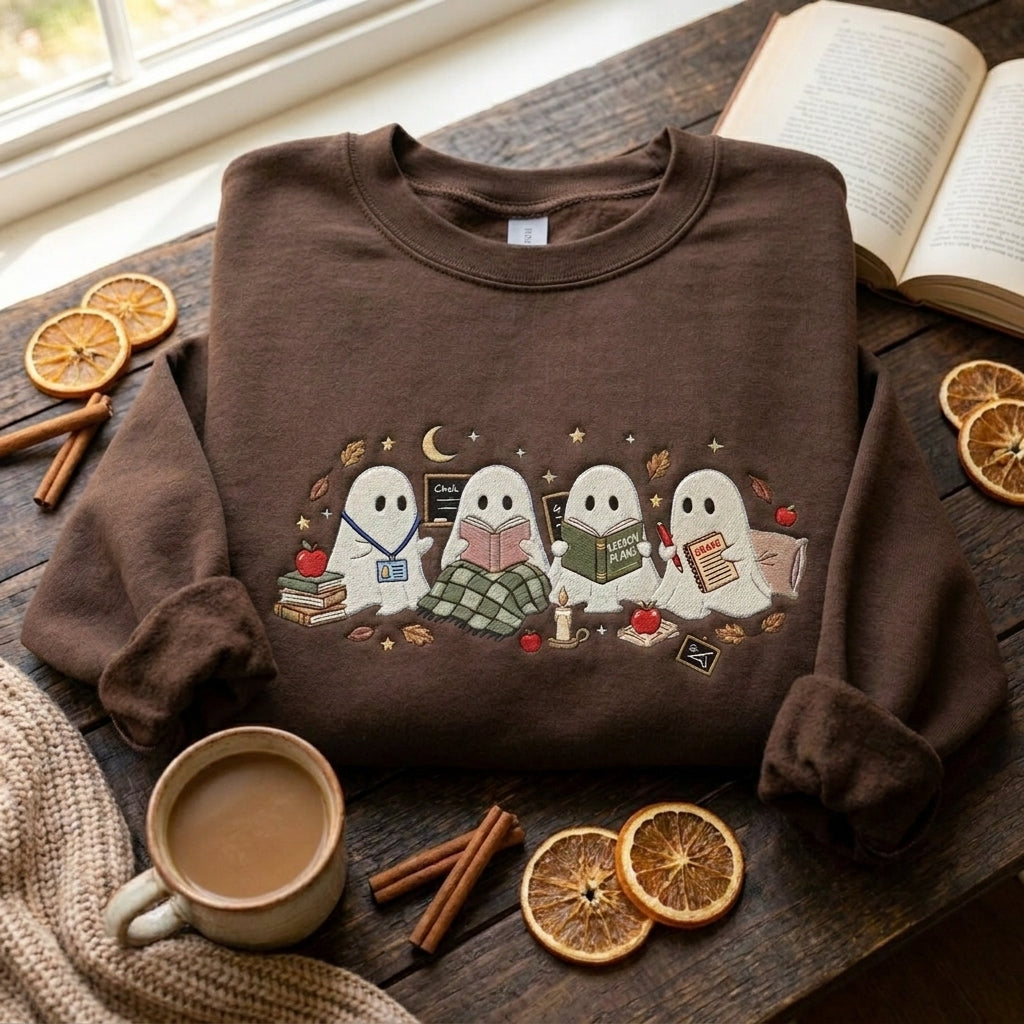 Reading Teacher Sweatshirt, Embroidered Teacher Crewneck, Book Lover Teacher Pullover, Personalized Teacher Shirt