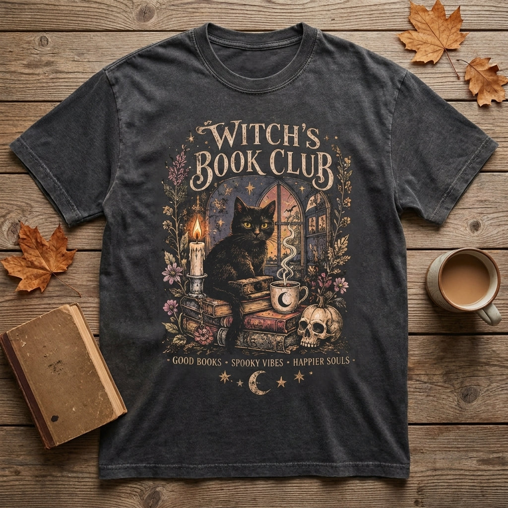 Witch's Book Club T-Shirt, Vintage Halloween Shirt, Black Cat Book Lover Tee, Gothic Bookish Shirt, Witchy Fall Shirt