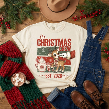 Christmas Reindeer Shirt, Vintage Christmas Crew T Shirt, Retro Holiday Shirt, Cute Christmas Tee, Christmas Gift for Women, Xmas Shirt