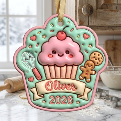 Personalized Cupcake Christmas Ornament 3D Relief Acrylic Ornament Custom Name Baker Gift Cute Christmas Tree Decor 2026