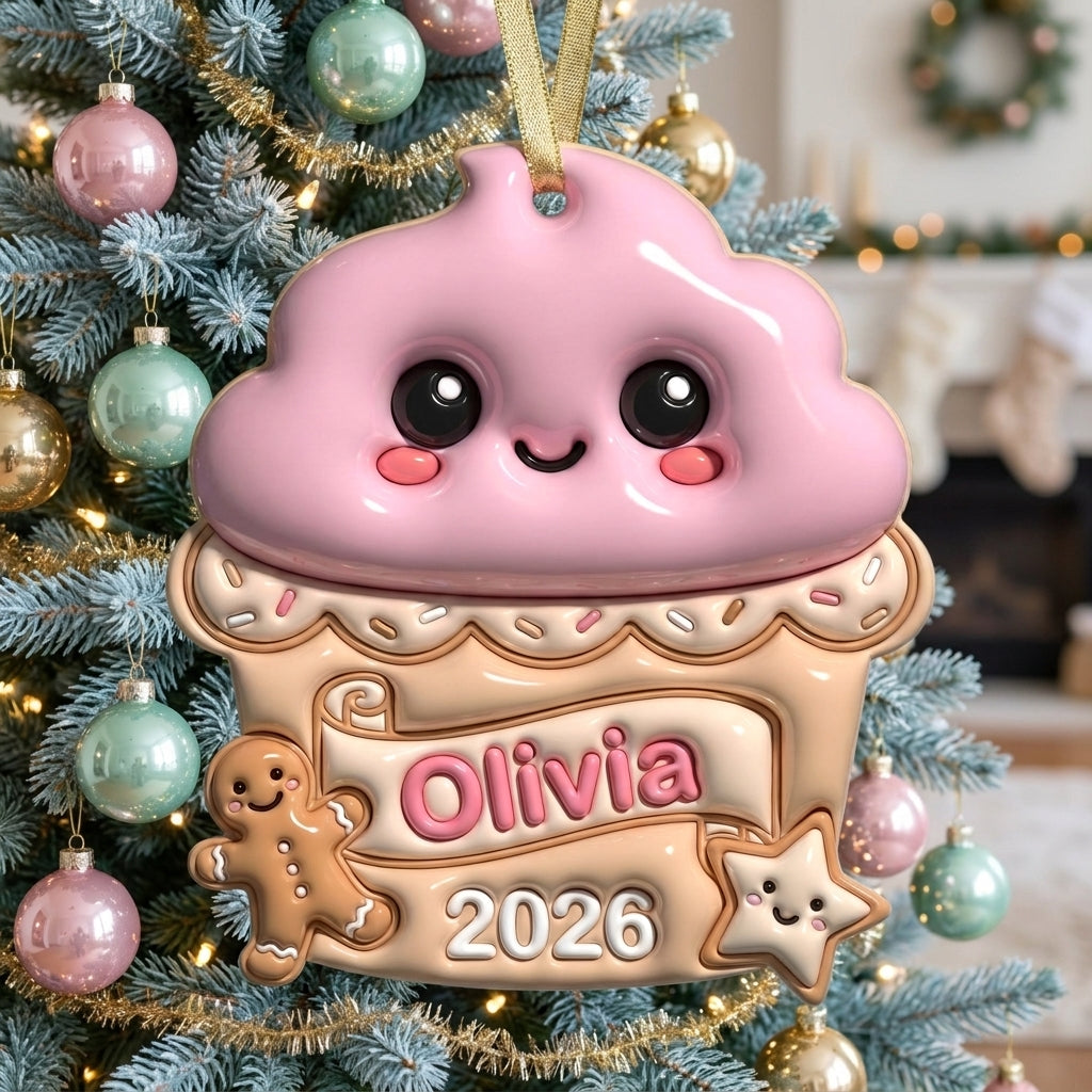 Squishy Cupcake Christmas Ornament Personalized 3D Relief Acrylic Ornament Custom Name Baking Gift Christmas Tree Decor 2026