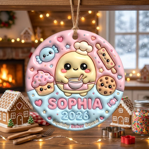 Squishy Baker Christmas Ornament Personalized 3D Relief Ceramic Ornament Custom Name Baking Lover Gift Baker Squad Christmas Decor 2026