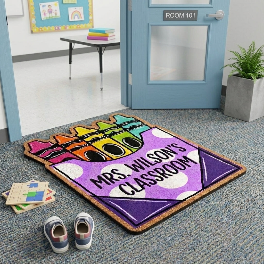 Crayon Box Purple Personalized Doormat