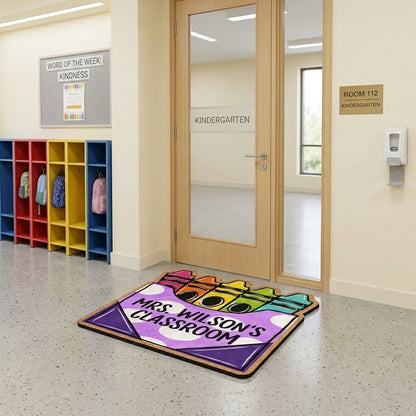 Crayon Box Purple Personalized Doormat