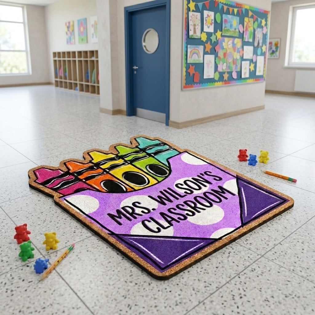 Crayon Box Purple Personalized Doormat