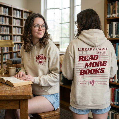 Book Lover Hoodie, Library Card Read More Books Hoodie, Bookworm Sweatshirt, Librarian Gift, Bookish Clothing, Reader Gift