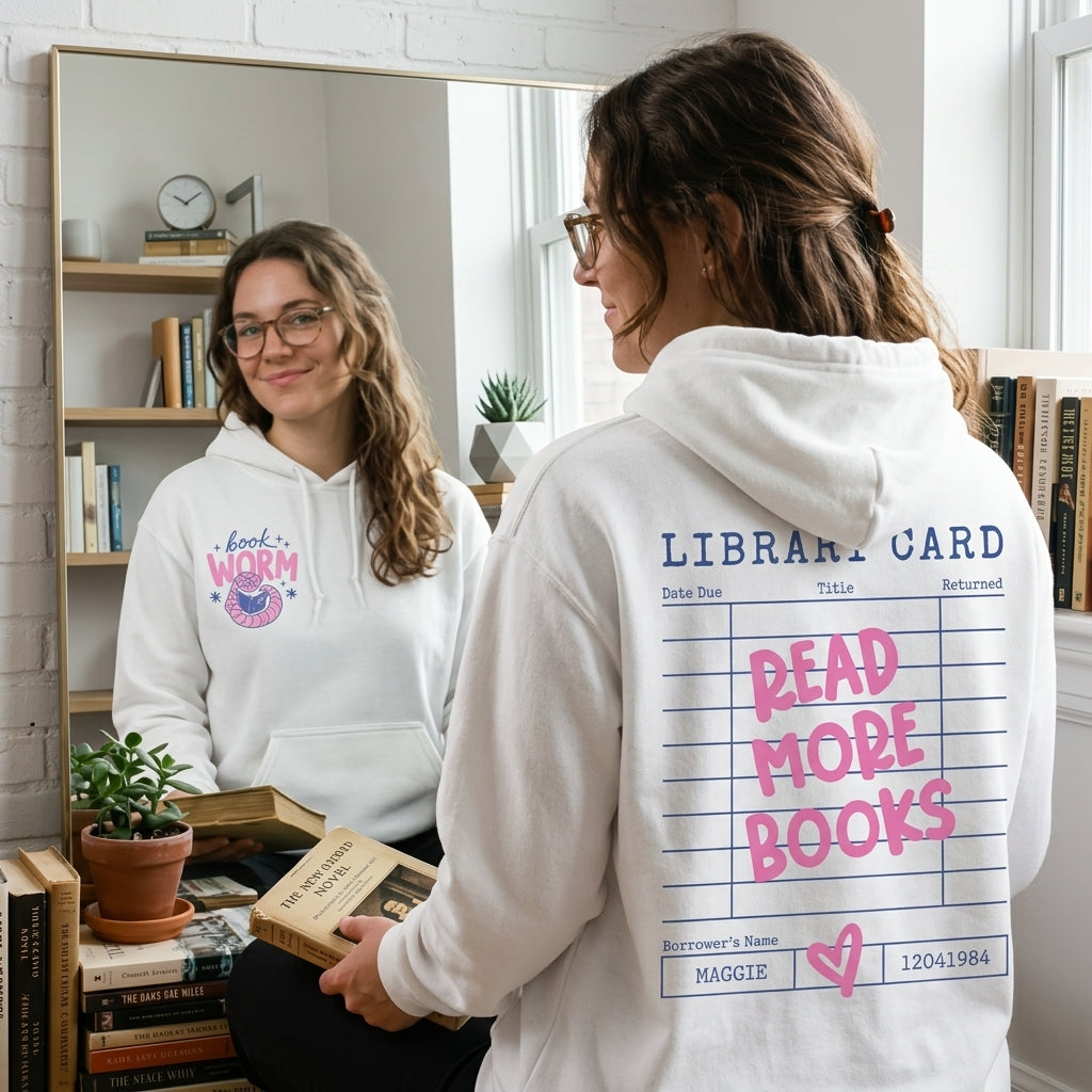 Book Lover Hoodie, Library Card Hoodie, Read More Books Sweatshirt, Bookworm Hoodie, Librarian Gift, Cozy Reader Gift