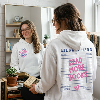 Book Lover Hoodie, Library Card Hoodie, Read More Books Sweatshirt, Bookworm Hoodie, Librarian Gift, Cozy Reader Gift