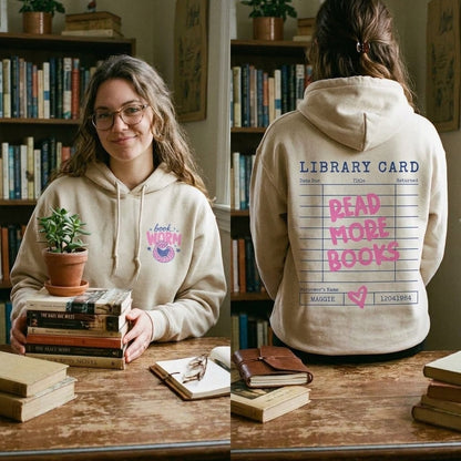 Book Lover Hoodie, Library Card Hoodie, Read More Books Sweatshirt, Bookworm Hoodie, Librarian Gift, Cozy Reader Gift