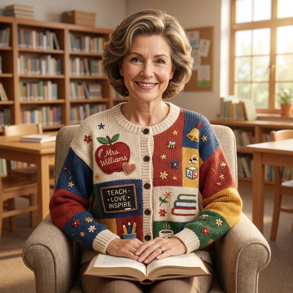 Teach Love Inspire Teacher Personalized Crewneck Cardigan