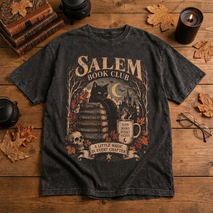 Salem Book Club T-Shirt, Gothic Halloween Shirt, Black Cat Book Lover Tee, Witchy Book Club Shirt, Vintage Spooky Fall Tee