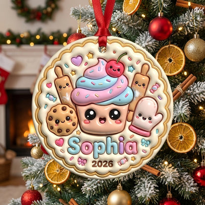 Squishy Cupcake Christmas Ornament Personalized 3D Relief Ceramic Ornament Custom Name Dessert Lover Gift Cute Christmas Tree Decor 2026