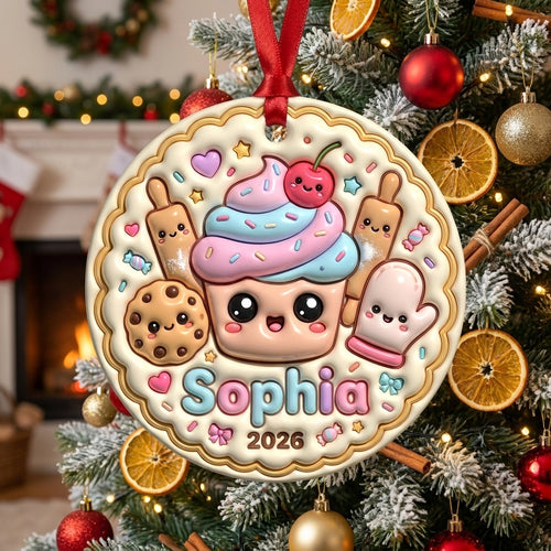 Squishy Cupcake Christmas Ornament Personalized 3D Relief Ceramic Ornament Custom Name Dessert Lover Gift Cute Christmas Tree Decor 2026