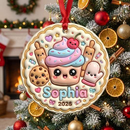 Squishy Cupcake Christmas Ornament Personalized 3D Relief Ceramic Ornament Custom Name Dessert Lover Gift Cute Christmas Tree Decor 2026