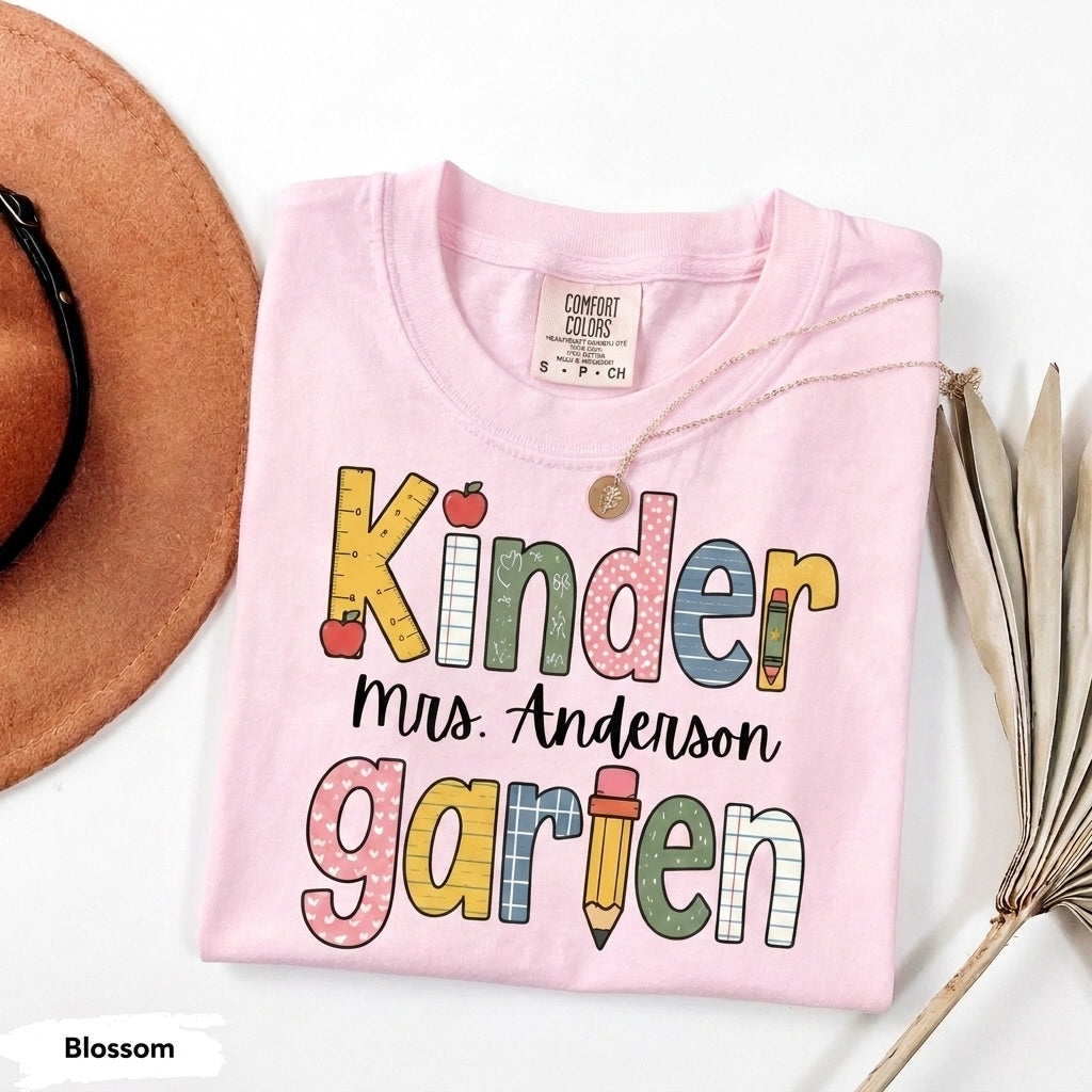 Comfort Colors Custom Kindergarten Teacher Shirt, Teaching Shirt, Personalizable Kindergarten Shirt, Custom Teaching Shirts, New TeacherGift