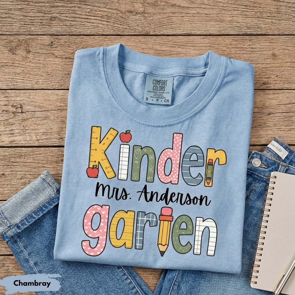Comfort Colors Custom Kindergarten Teacher Shirt, Teaching Shirt, Personalizable Kindergarten Shirt, Custom Teaching Shirts, New TeacherGift