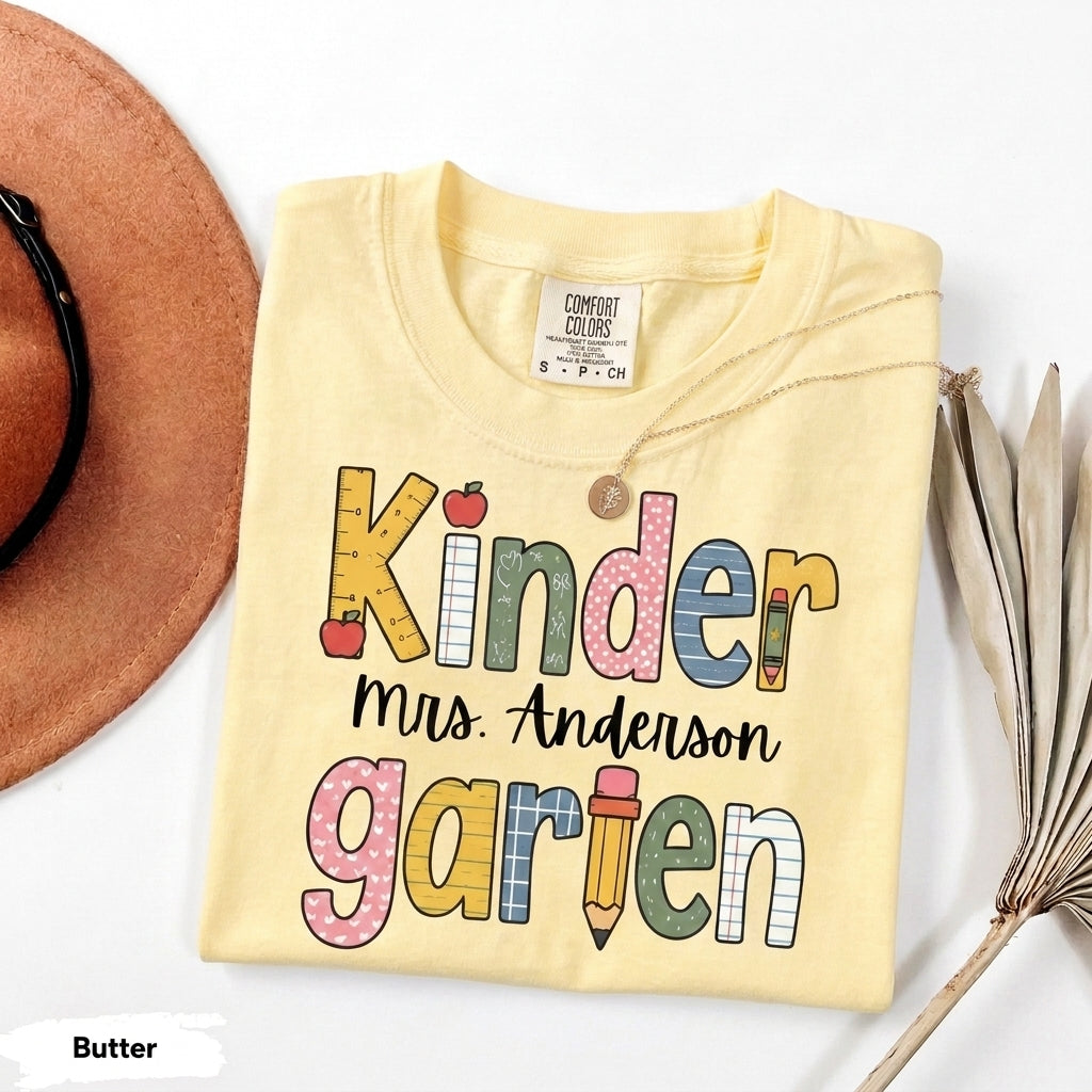 Comfort Colors Custom Kindergarten Teacher Shirt, Teaching Shirt, Personalizable Kindergarten Shirt, Custom Teaching Shirts, New TeacherGift