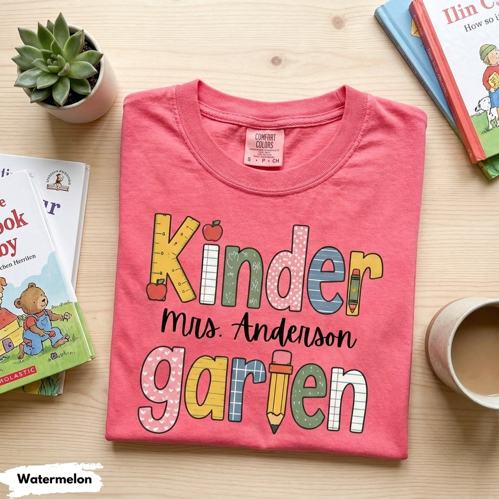 Comfort Colors Custom Kindergarten Teacher Shirt, Teaching Shirt, Personalizable Kindergarten Shirt, Custom Teaching Shirts, New TeacherGift