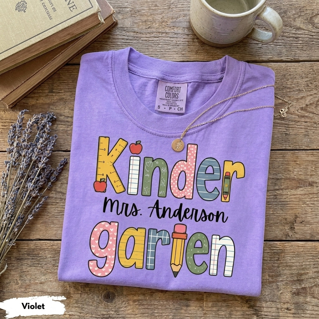 Comfort Colors Custom Kindergarten Teacher Shirt, Teaching Shirt, Personalizable Kindergarten Shirt, Custom Teaching Shirts, New TeacherGift