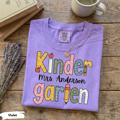 Comfort Colors Custom Kindergarten Teacher Shirt, Teaching Shirt, Personalizable Kindergarten Shirt, Custom Teaching Shirts, New TeacherGift