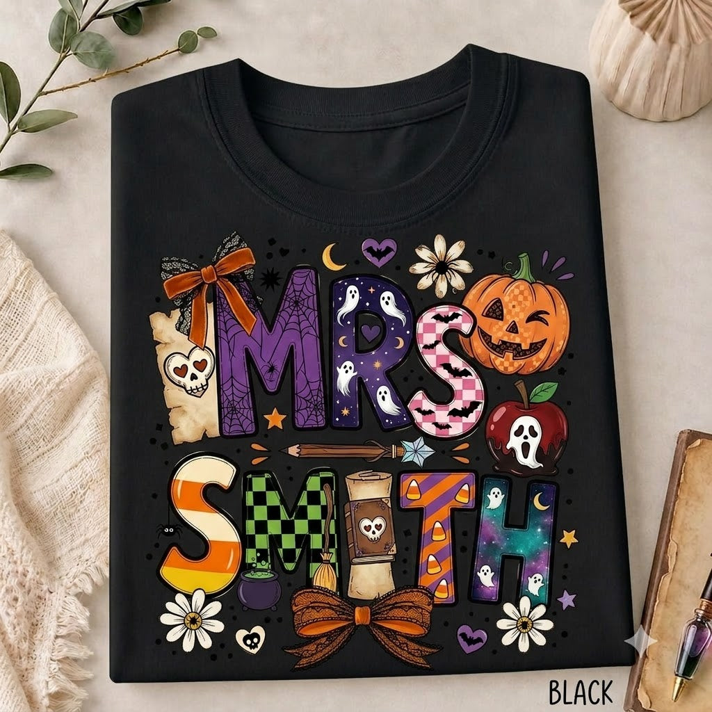 T-shirt personnalisé d'Halloween pour professeur, T-shirt personnalisé pour professeur, T-shirt pour maîtresse, Cadeau mignon pour professeur, T-shirt de rentrée scolaire, T-shirt pour professeur de maternelle