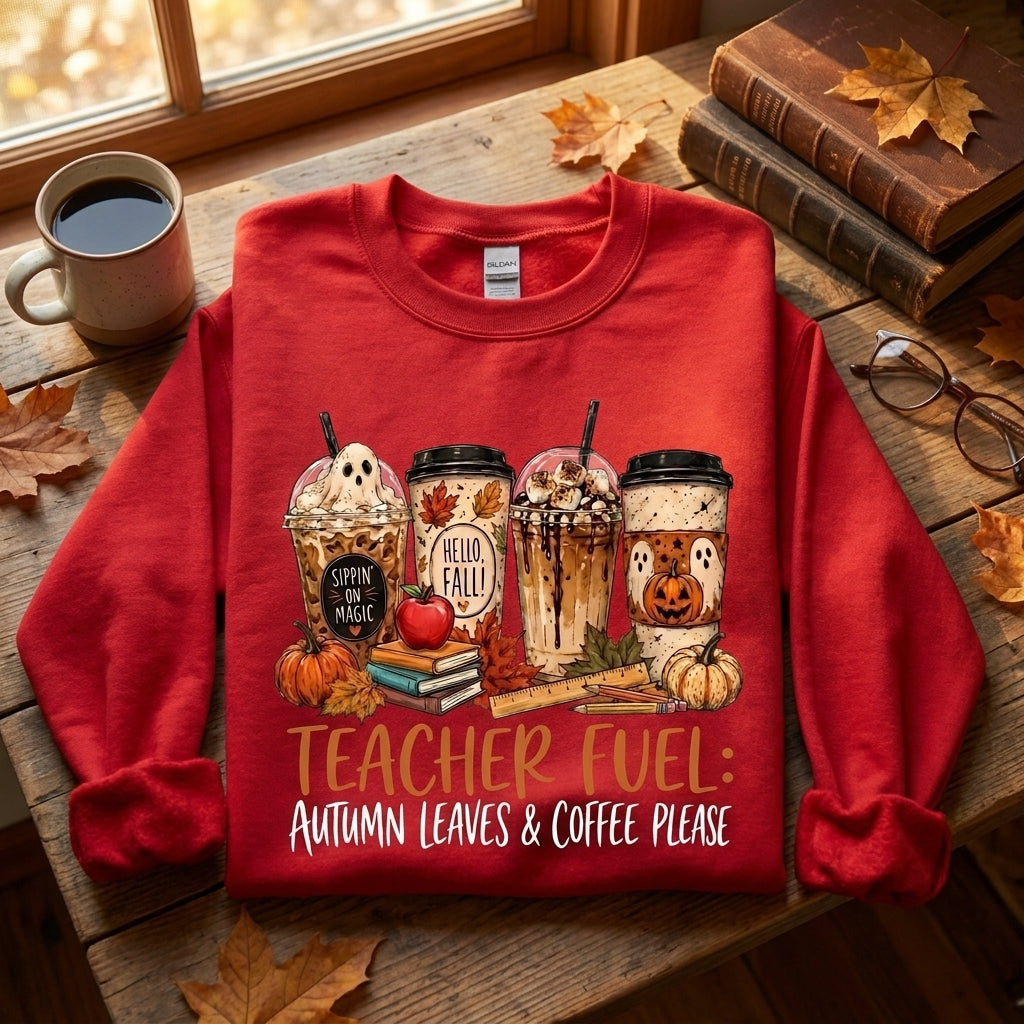Teacher Fuel Sweatshirt, Fall Teacher Shirt, Autumn Coffee Sweatshirt, Teacher Gift, Halloween Teacher Shirt, Cozy Teacher Pullover