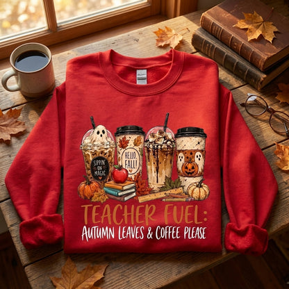 Teacher Fuel Sweatshirt, Fall Teacher Shirt, Autumn Coffee Sweatshirt, Teacher Gift, Halloween Teacher Shirt, Cozy Teacher Pullover