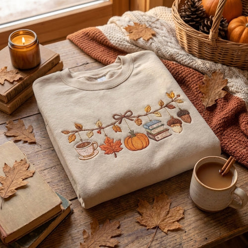 Fall Embroidered Sweatshirt, Autumn Books Pumpkin Sweatshirt, Cozy Book Lover Sweater, Coffee Reading Sweatshirt, Bookworm Gift
