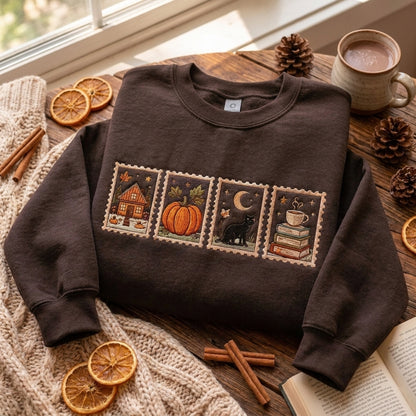 Autumn Embroidered Sweatshirt, Fall Bookish Sweatshirt, Cozy Book Lover Sweater, Vintage Library Inspired Sweatshirt, Reading Gift