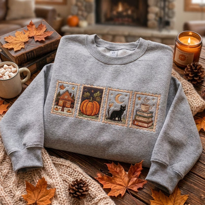 Autumn Embroidered Sweatshirt, Fall Bookish Sweatshirt, Cozy Book Lover Sweater, Vintage Library Inspired Sweatshirt, Reading Gift