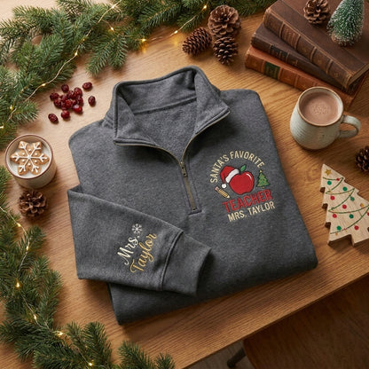 Personalized Christmas Teacher Quarter Zip, Embroidered Teacher Pullover, Custom Teacher Name Sweatshirt (Copy)