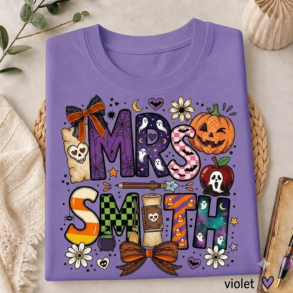 T-shirt personnalisé d'Halloween pour professeur, T-shirt personnalisé pour professeur, T-shirt pour maîtresse, Cadeau mignon pour professeur, T-shirt de rentrée scolaire, T-shirt pour professeur de maternelle