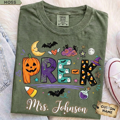 Personalized Halloween Teacher Shirt, Doodle Crayon Design, Back To School Tee